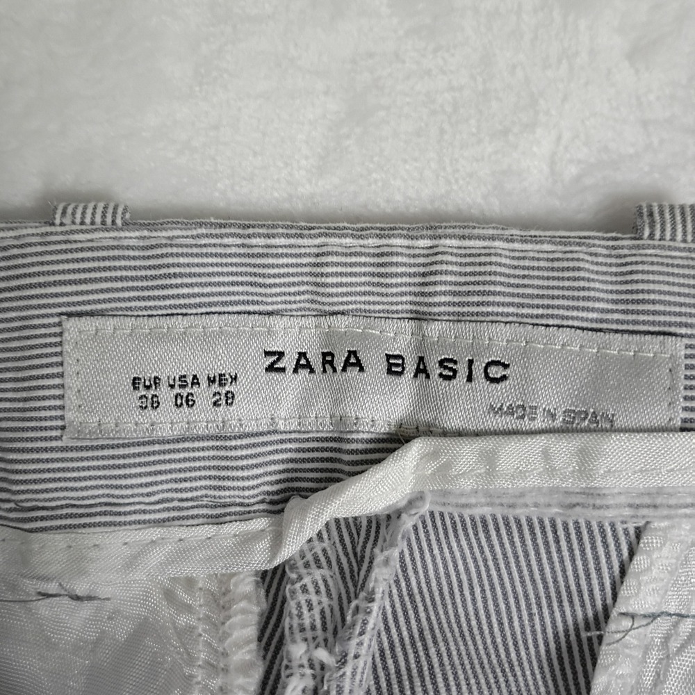 Zara Basic Womens Striped Slim Trousers Blue White Seersucker Style‎ Size 6 28 - Picture 5 of 7